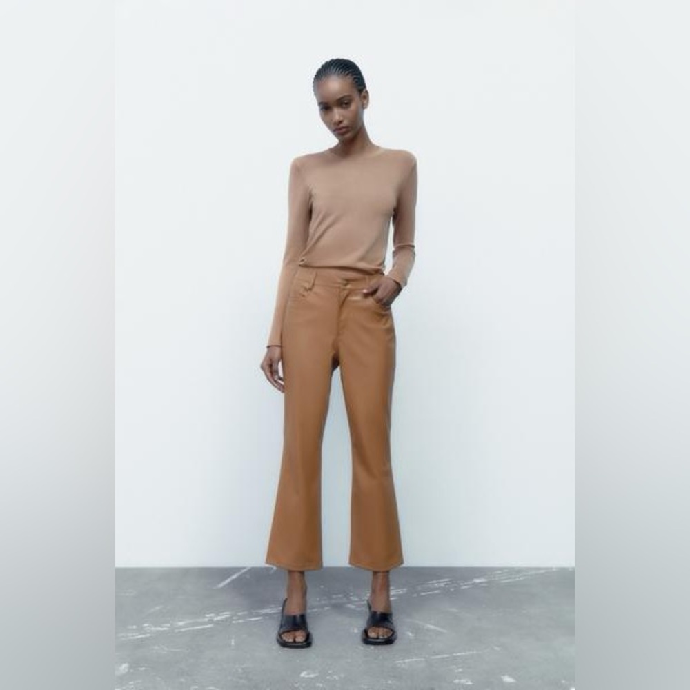 ZARA FAUX LEATHER MINI FLARED PANTS - SMALL